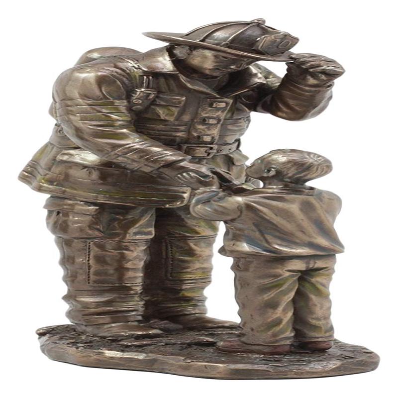 Ebros Child Thanking Fireman Statue Civil Service Hero Freedom Rescue Decorative Sculpture