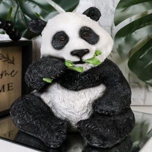 Ebros China Giant Panda Bear Eating Bamboo Statue 8.25" H with Glass Eyes