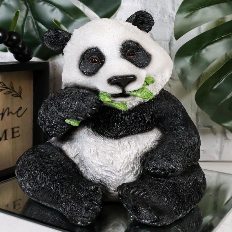 Ebros China Giant Panda Bear Eating Bamboo Statue 8.25" H with Glass Eyes