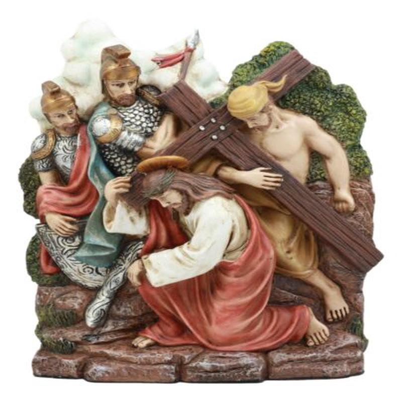 Ebros Christian Catholic Stations of The Cross Statue Or Wall Plaque Way of The Sorrows Via Crucis Jesus Christ Path to Calvary Crucifixion Decor Figurine (Station 2 Jesus Carries His Cross)