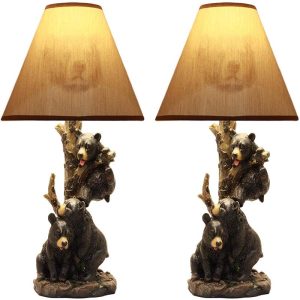 Ebros Climbing Black Bear Cubs Table Lamp With Bear Shade Desk Lamp (Set of 2)