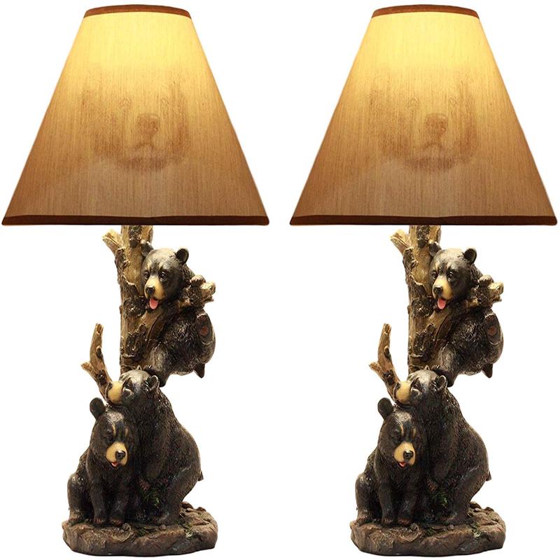 Ebros Climbing Black Bear Cubs Table Lamp With Bear Shade Desk Lamp (Set of 2)