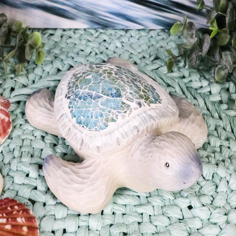 Ebros Coastal Ocean Giant Sea Turtle Statue With Crushed Glass Mosaic Shell Nautical Decor Figurine