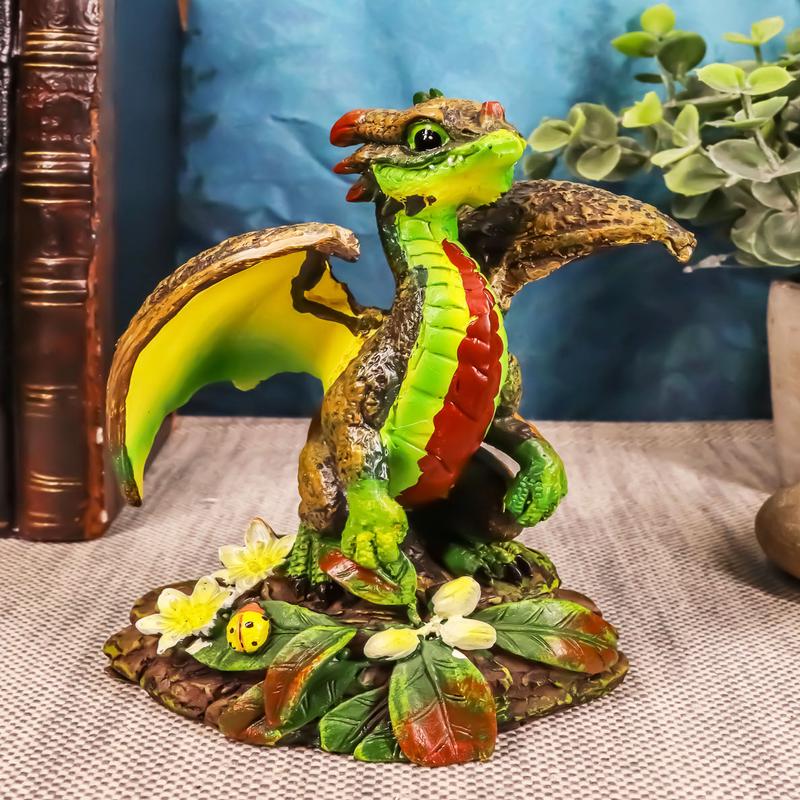 Ebros Colorful Garden Fruits and Berries Green Thumb Dragon Statue by Stanley Morrison Medieval Fairy Dragons Fantasy Decor Figurine (Avocado Guacamole Wyrmling with Ladybug Friend)