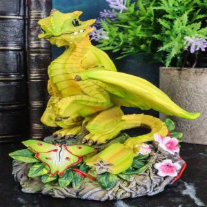 Ebros Fantasy Green Thumb Yellow Starfruit Dragon Statue Fairy Garden Collectible