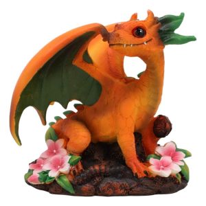 Ebros Medieval Fantasy Green Thumb Juicy Peach Dragon Statue Fairy Garden Collectible