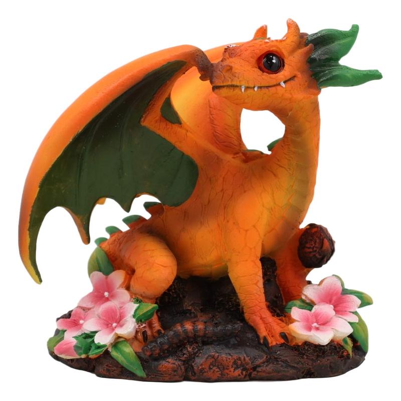Ebros Medieval Fantasy Green Thumb Juicy Peach Dragon Statue Fairy Garden Collectible