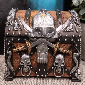Ebros Pirate Skull With Crossed Dagger Blades Treasure Chest Box Jewelry Box 5"L
