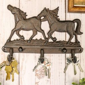 Ebros Western Country Galloping Horses Wall Hanging Hooks 11" Wide 3 Peg Hook Decor