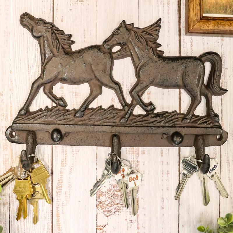 Ebros Western Country Galloping Horses Wall Hanging Hooks 11" Wide 3 Peg Hook Decor