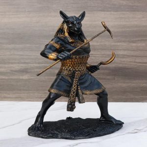 Egyptian Deity Seth Holding Khopesh Sickle Blade And Was Scepter Statue Decor