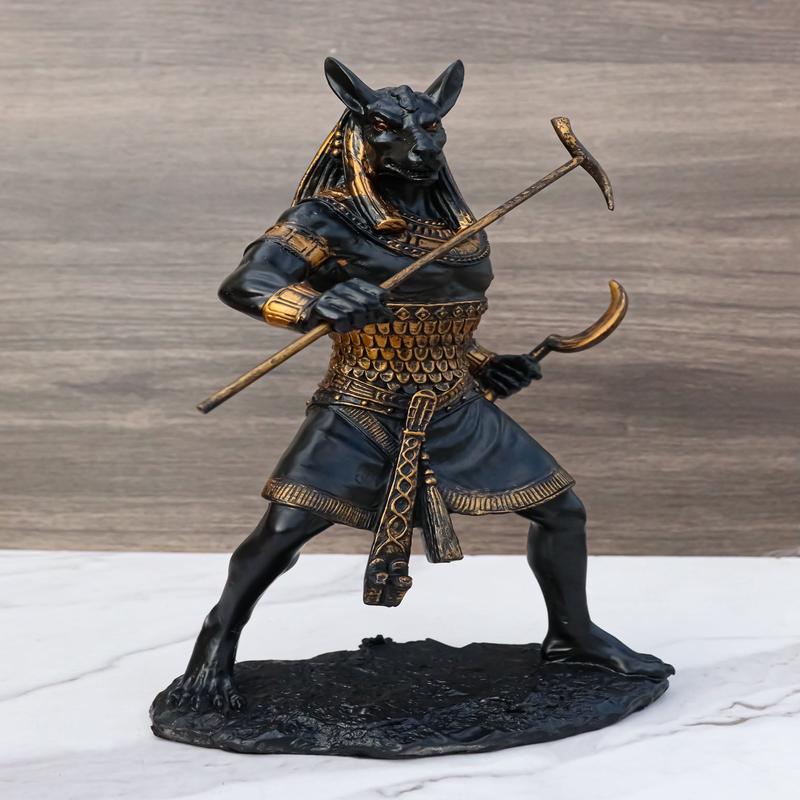 Egyptian Deity Seth Holding Khopesh Sickle Blade And Was Scepter Statue Decor