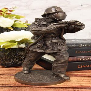 Heroic Fireman Fire Fighter In Full Turnout Gear Attire Carrying Hose Statue