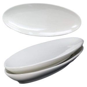 Contemporary Sleek Style White Porcelain Oval Plate Serving Platter 16"L 3 Pack
