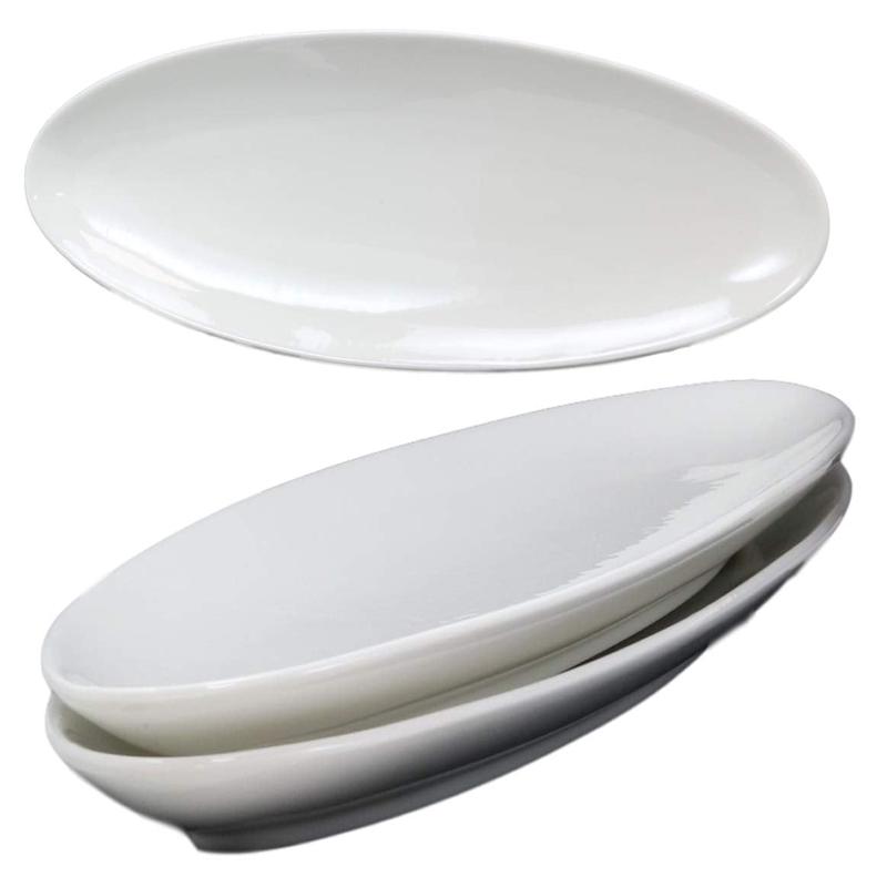 Contemporary Sleek Style White Porcelain Oval Plate Serving Platter 16"L 3 Pack