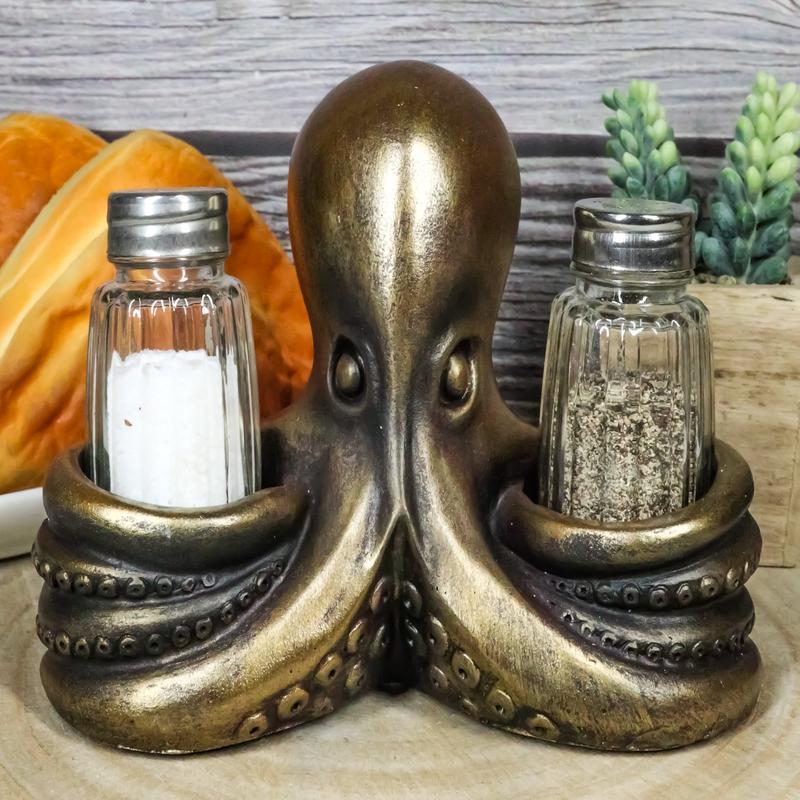 Ebros 6.5"L Giant Octopus Tentacle Spice Glass Salt Pepper Shaker Holder Figurine