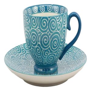 Ebros Aqua Blue Swirls Contemporary Designer Ceramic Dinnerware Bowl Mug Plate Set