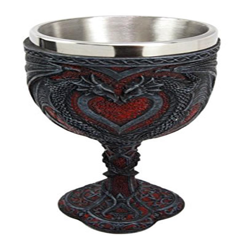 Ebros Celtic Dual Dragon Romantic Heart Vial Of Blood Wine Goblet 7"H Chalice
