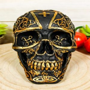 Ebros Celtic Trinity Knotwork Crusader Templar Knights Cross Black Gold Skull Statue