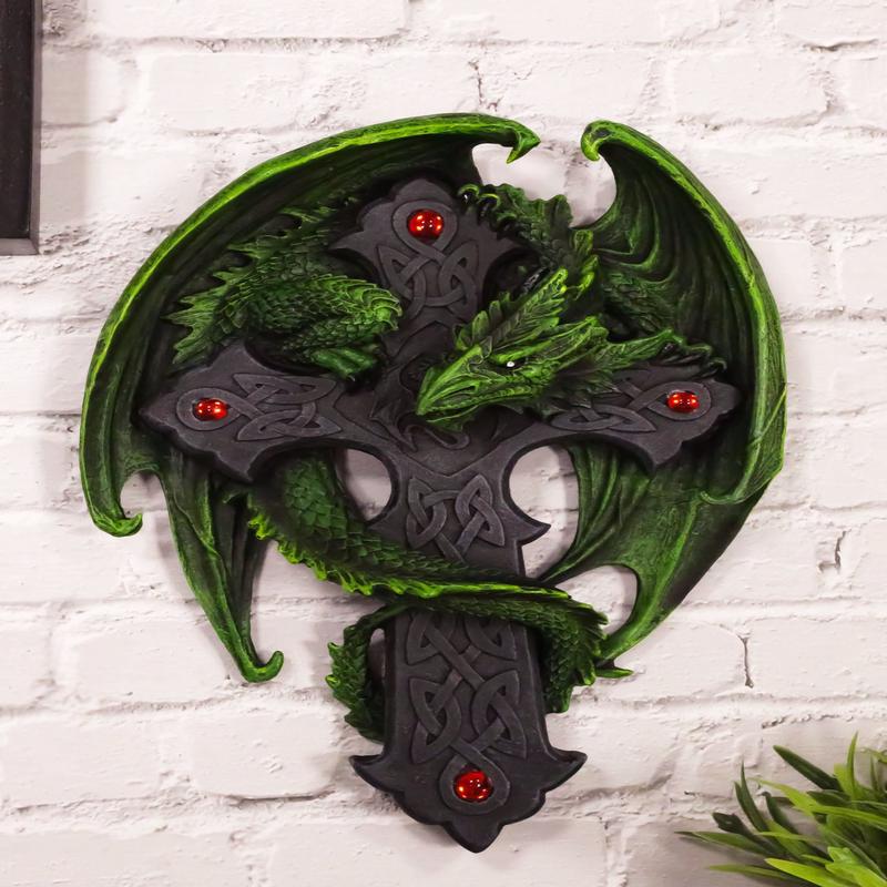 Ebros Celtic Woodland Dragon Crucifix Wall Mount Sculpture Plaque Figurine Anne Stokes