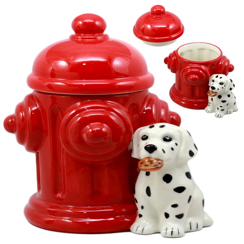 Ebros Ceramic Firehouse Dalmatian Puppy With Fire Hydrant Cookie Jar Kitchen