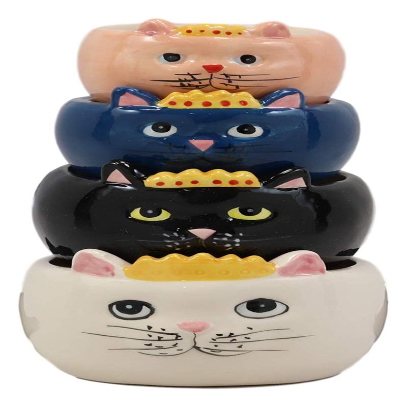 Ebros Ceramic Nesting Feline Royalty Queen Cats Stackable Measuring Cups Set of 4 Baking And Cooking Decorative Kitchen Essentials Kitty Cat Figurines For Women Chefs Cooks
