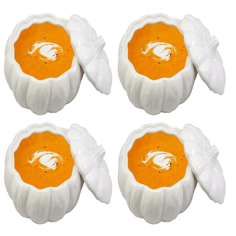 Ebros Ceramic Stoneware White Harvest Pumpkin Bowl With Lid 6"Diameter X 4Pieces