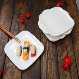 Ebros Contemporary 6.5" Square White Jade Melamine Dessert Plates Pack Of 6