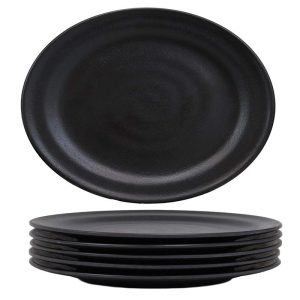 Ebros Contemporary Round 6" Diameter Matte Black Melamine Plate For Desserts Salads Appetizers Pack Of 6 Set For Kitchen Dining Asian Japanese Chinese Cuisine Restaurant Supply Dishwasher Safe