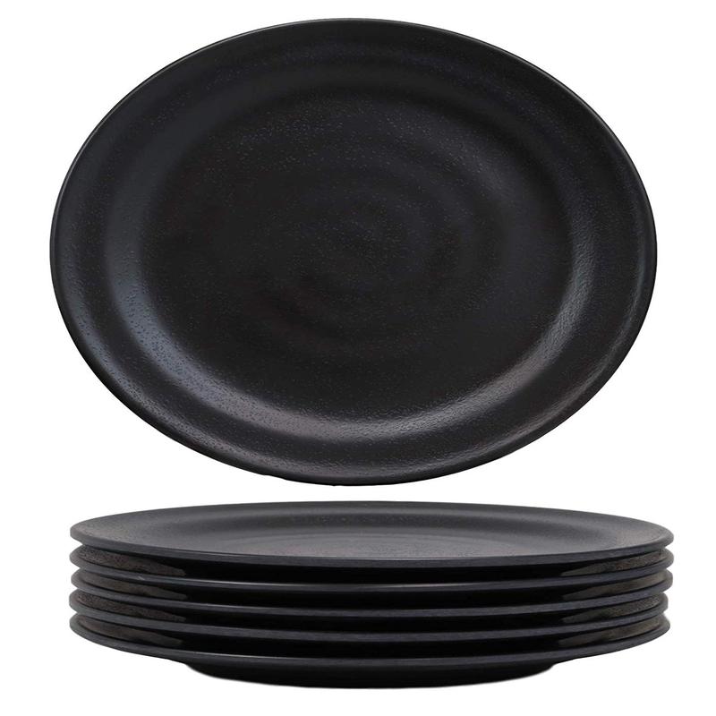 Ebros Contemporary Round 6" Diameter Matte Black Melamine Plate For Desserts Salads Appetizers Pack Of 6 Set For Kitchen Dining Asian Japanese Chinese Cuisine Restaurant Supply Dishwasher Safe