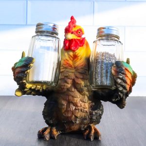 Ebros Country Farm Mother Hen Hugging Glass Salt Pepper Shakers Holder 6" Tall
