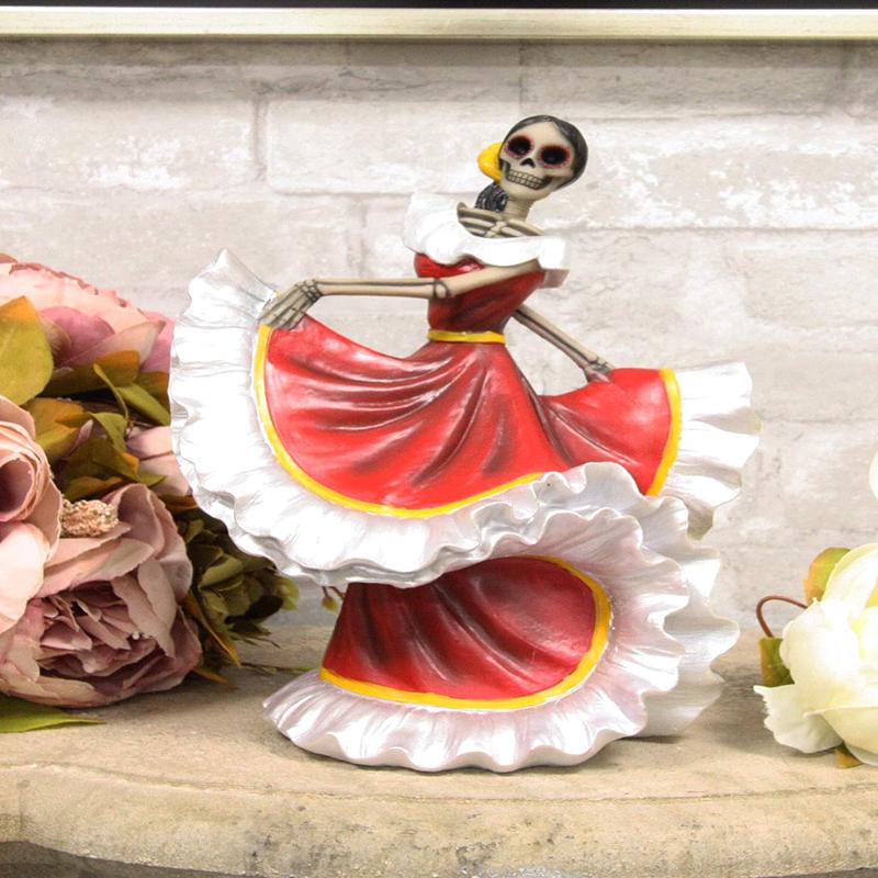 Ebros Danza De Dama Traditional Day Of The Dead Red Sugar Skull Lady Dancer Statue