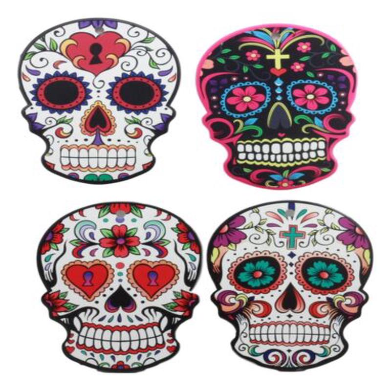Ebros Day Of The Dead Calavera Colorful Sugar Skulls Trivet Set of Four 8"Tall Ceramic Tiles With Cork Backing Dias De Muertos Cork Trivets