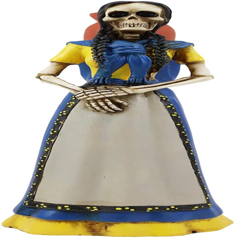 Ebros Day of The Dead Lady Skeleton Carrying Jarrito Clay Pot Statue 7.75" Tall