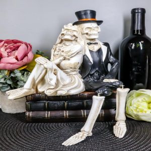 Ebros Day of The Dead Love Never Dies Barefoot Skeleton Couple Wedding Bride and Groom Shelf Sitters Figurine Dias De Los Muertos Romantic Getaway Lovers Skeletons Halloween Sculpture 8" Tall