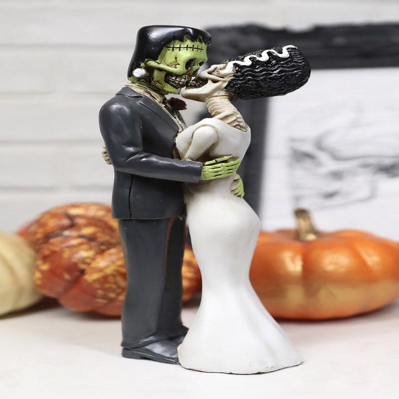 Ebros DOD True Love Kiss Skeleton Frankenstein Bride and Groom Couple Figurine