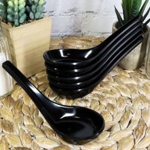 Glossy Black Melamine Soup Spoons Pack Of 6 Set Restaurant Supply Food Spoon