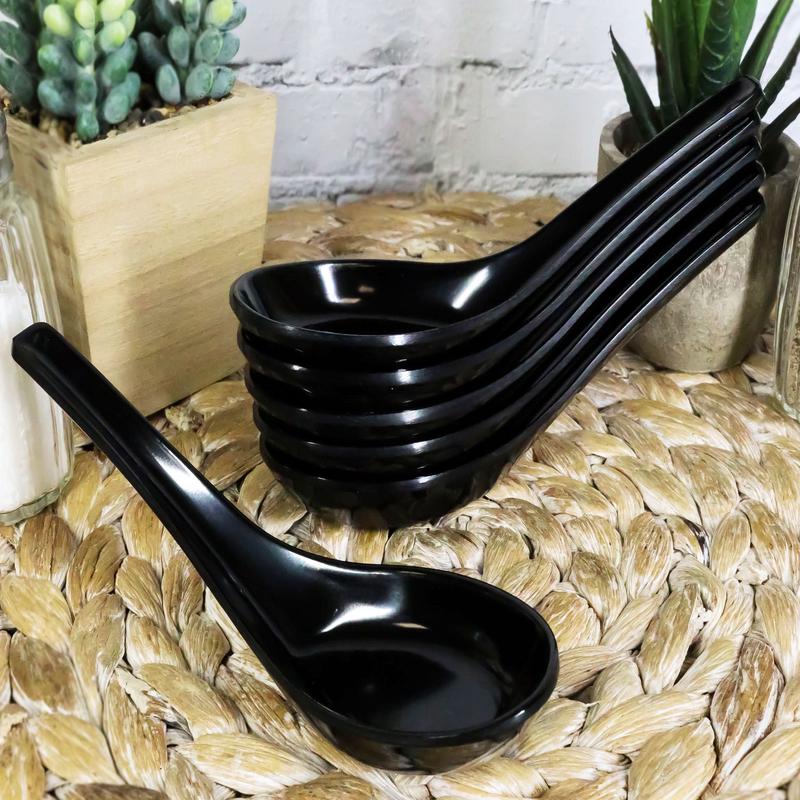 Glossy Black Melamine Soup Spoons Pack Of 6 Set Restaurant Supply Food Spoon