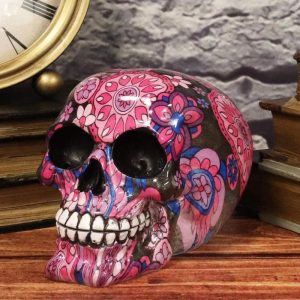 Ebros Day Of The Dead Fuschia Pink Metronome Floral Tattoo Sugar Skull Statue