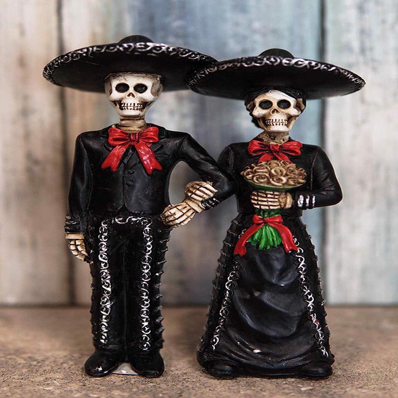 Ebros DOD Wedding Bride and Groom Mariachi Skeleton Couple Figurine 5.5" Tall