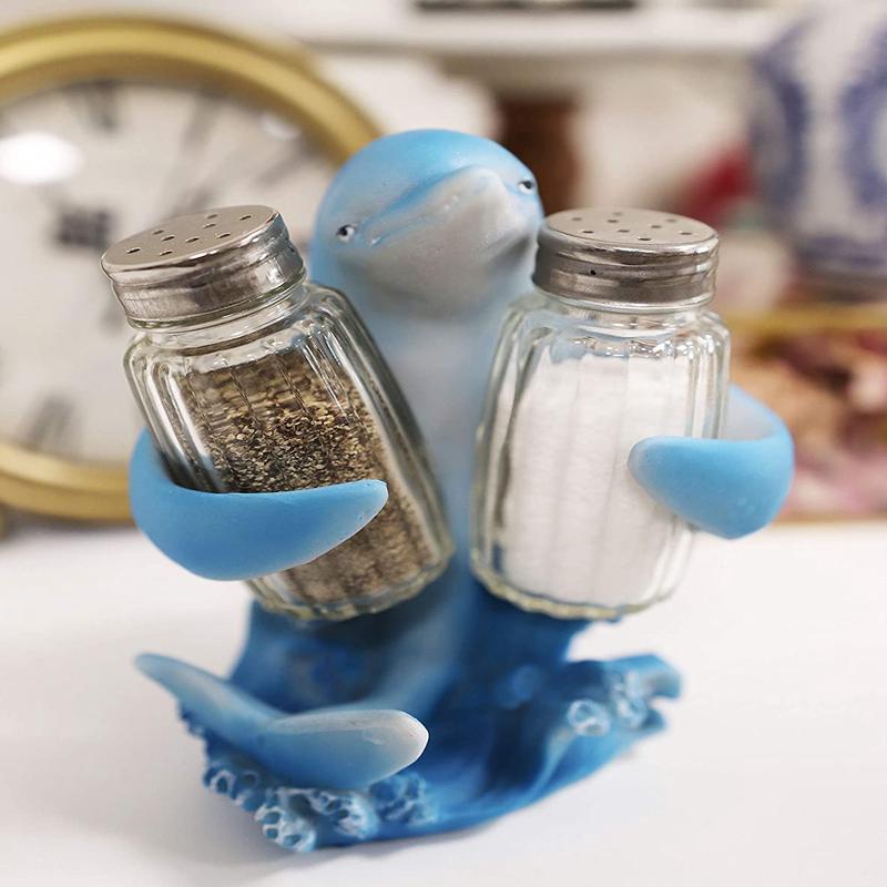 Ebros Dolphin Rising Above Sea Waves Hugging Salt And Pepper Shakers Holder