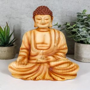 Ebros Eastern Enlightenment Meditating Buddha Gautama Amitabha in Varada Mudra Pose Statue in Rustic Faux Wood Resin Finish for Home Altar Zen Feng Shui Decoration Housewarming Decor Sculpture