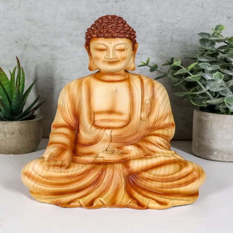 Ebros Eastern Enlightenment Meditating Buddha Gautama Amitabha in Varada Mudra Pose Statue in Rustic Faux Wood Resin Finish for Home Altar Zen Feng Shui Decoration Housewarming Decor Sculpture