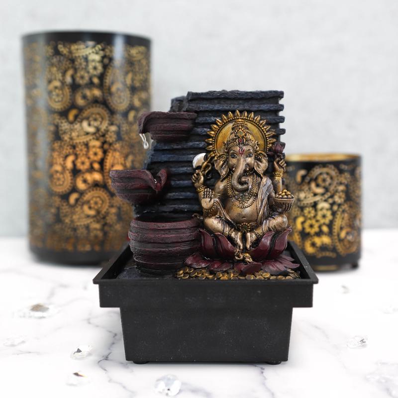 Ebros Elephant-Headed Hindu god Ganesha Flowing Water Fountain Resin Home Decor