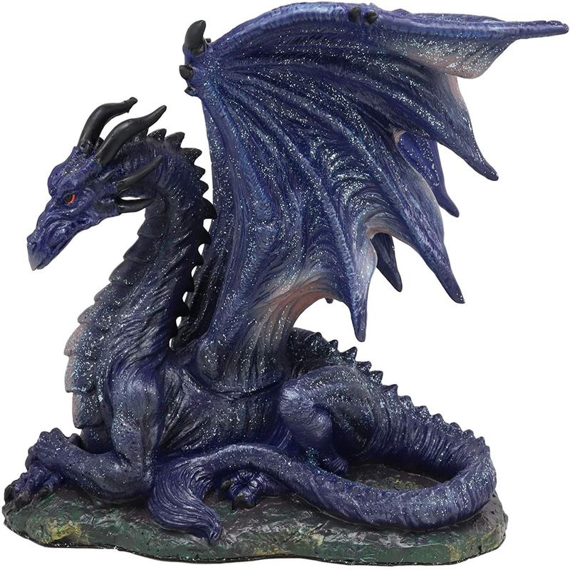 Ebros Fantasy Glitter Blue Midnight Dragon in Repose Statue 8" Long Land of The Dragons Collectible Home Decor Figurine Medieval Renaissance Alchemy and Magic Flying Prehistoric Beast Sculpture