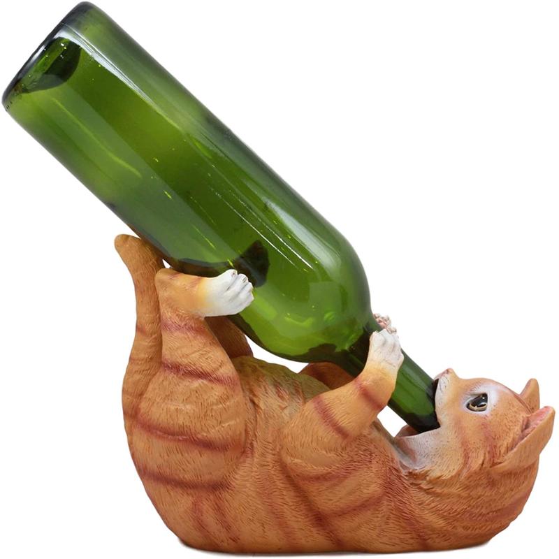 Ebros Feline Tabby Kitty Cat Wine Bottle Holder Caddy (Orange Tabby)