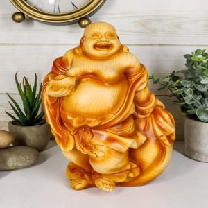 Ebros Feng Shui Hotei Happy Buddha Holding Gold Ingot Figurine 8.5" H