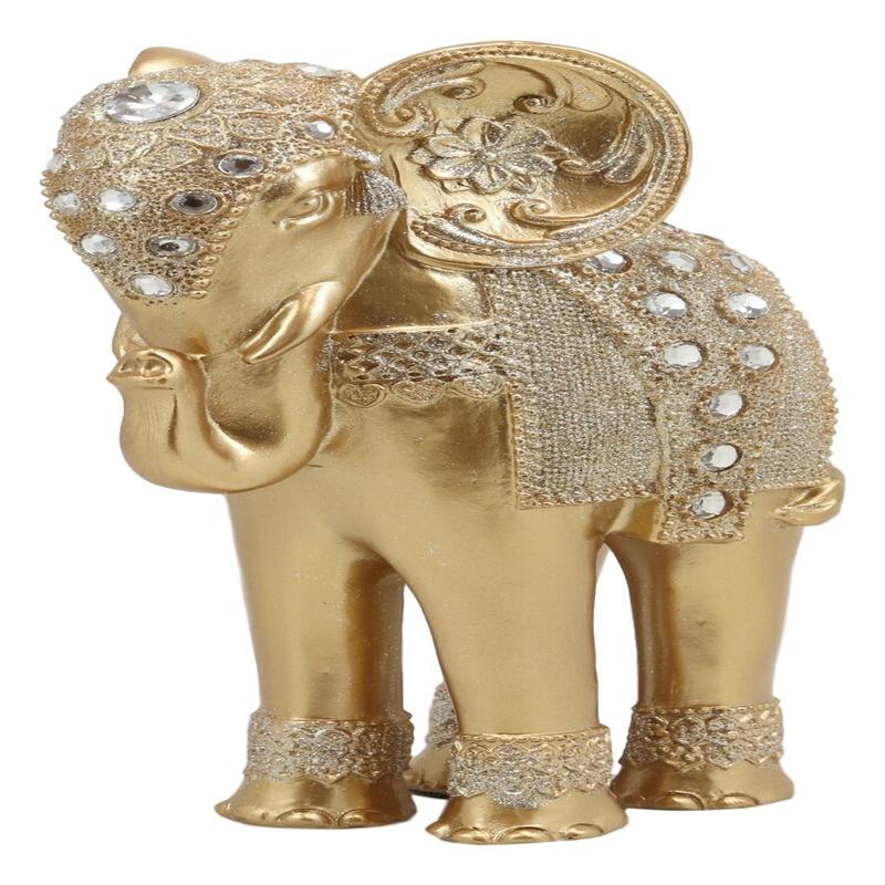 Ebros Feng Shui Royal Gold Ornate Design with Crystals and Glitters Resting Elephant Statue 9.25" High Vastu 3D Zen Elephants Figurine Symbol of Wisdom Wealth Fortune Success and Protection