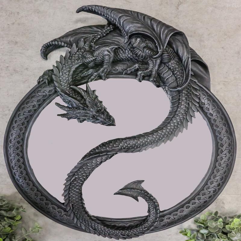 Ebros Feng Shui Yin Yang Harmony Celestial Dragon Wall Hanging Mirror Plaque Decor