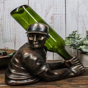 Ebros Focus Home Run Batting Baseball Player Wine Holder Statue 9.5" Long